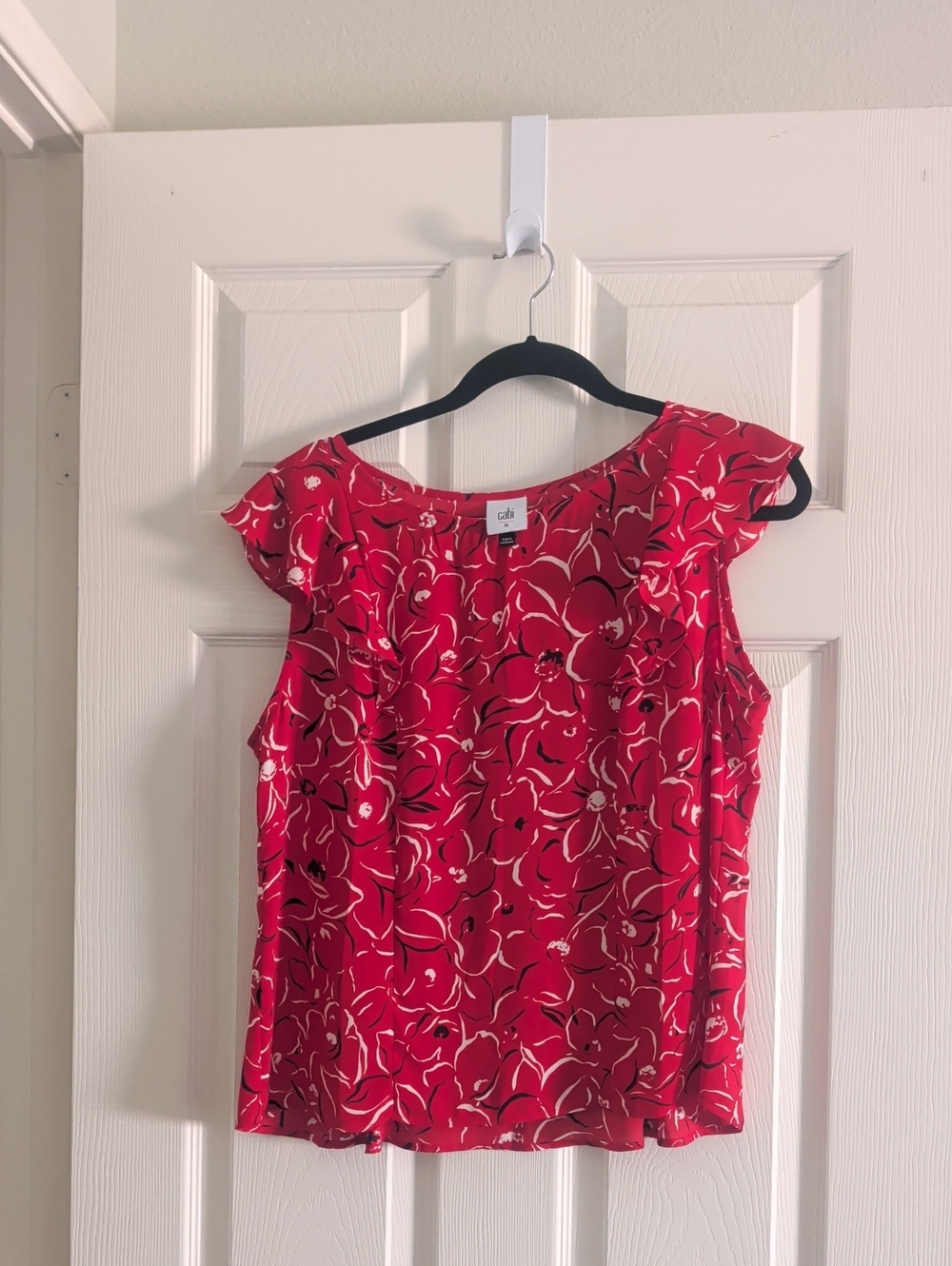 CAbi Red Floral Ruffle Sleeve Blouse Size M